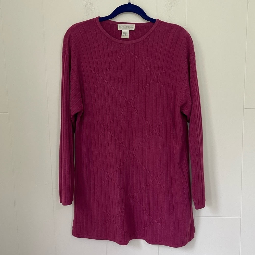 Casual Corner Ribbed Knit Sweater Dress Tunic Top Size M Burgundy Red Side Slits